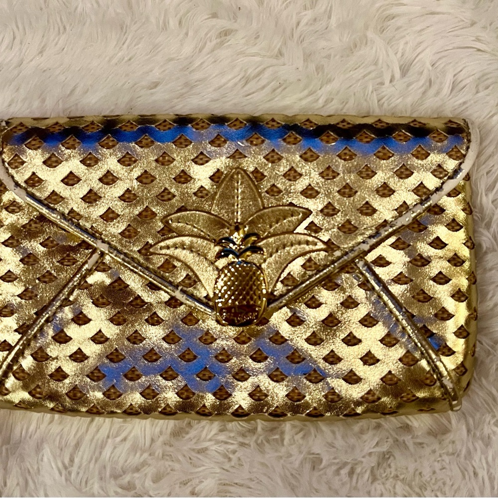 Lilly Pulitzer Gold Clutch with Pineapple Design